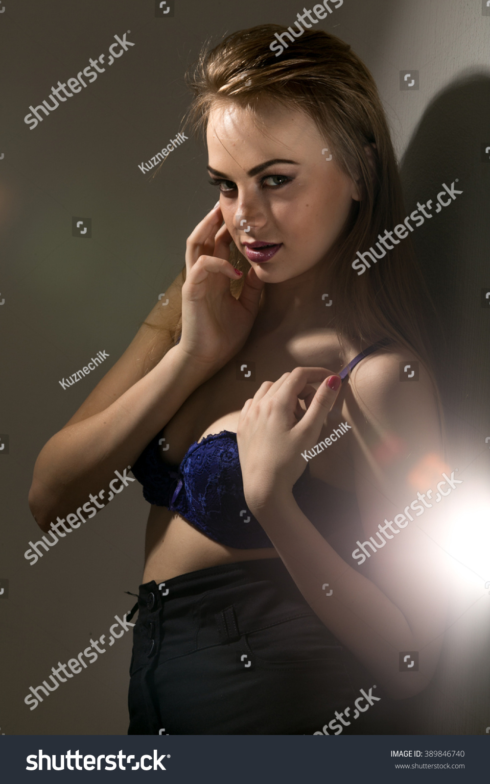 Sexy Blonde Woman Black Lingerie Night Stock Photo Shutterstock