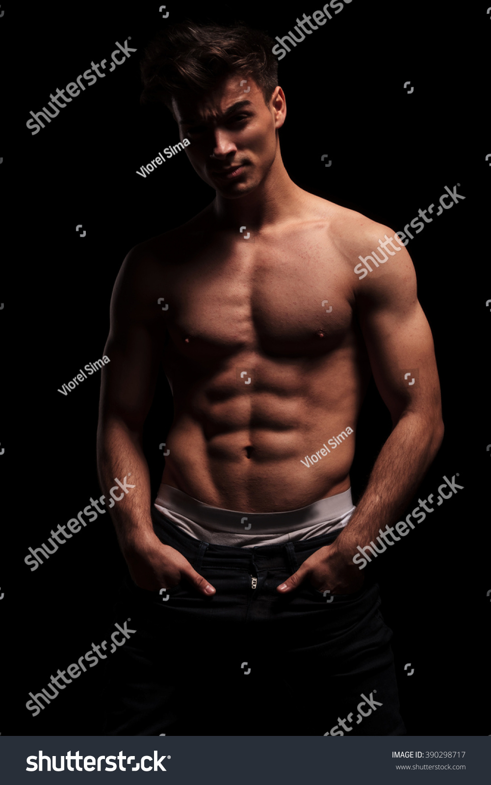 Portrait Fit Muscular Topless Man Hands Stock Photo Shutterstock