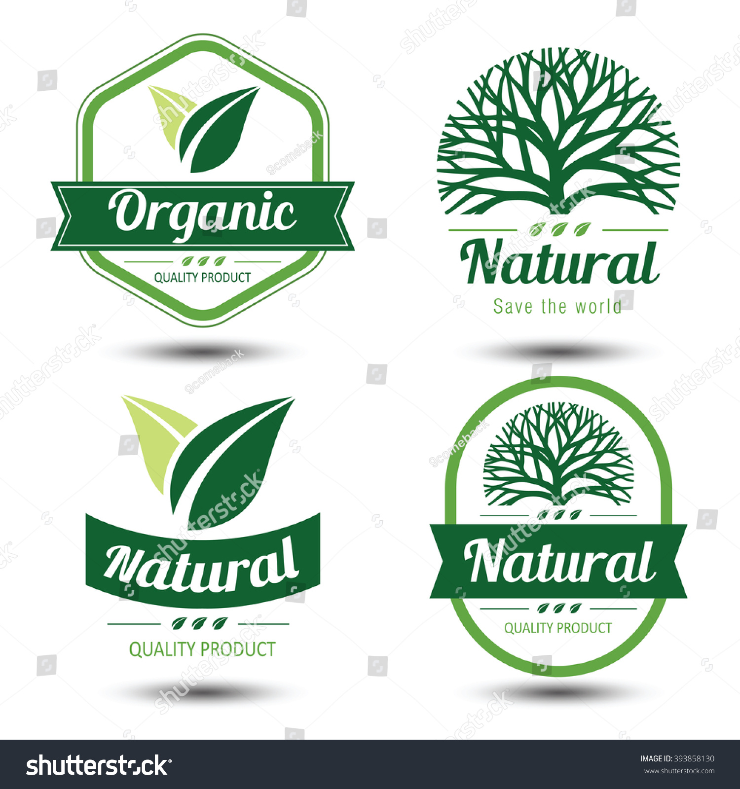 Set Eco Labels Badgesemblem Leaves Vector