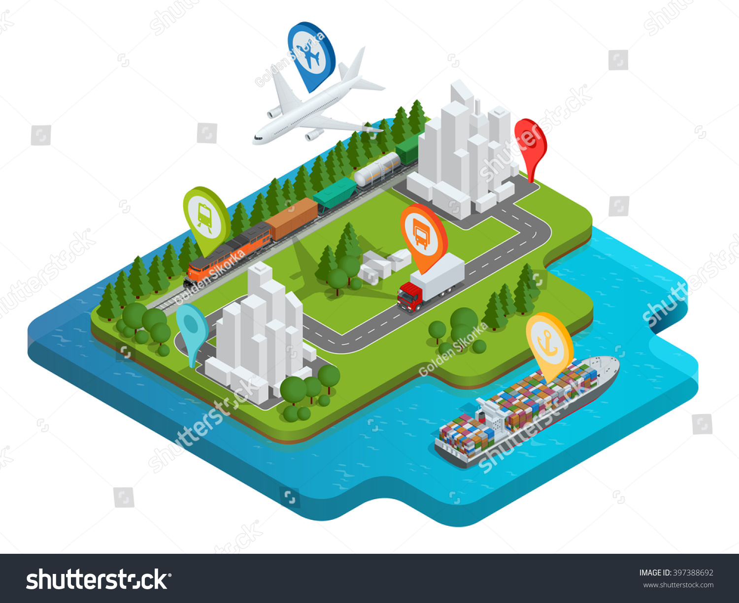 Global Logistics Network Flat D Isometric Stock Vector Royalty Free