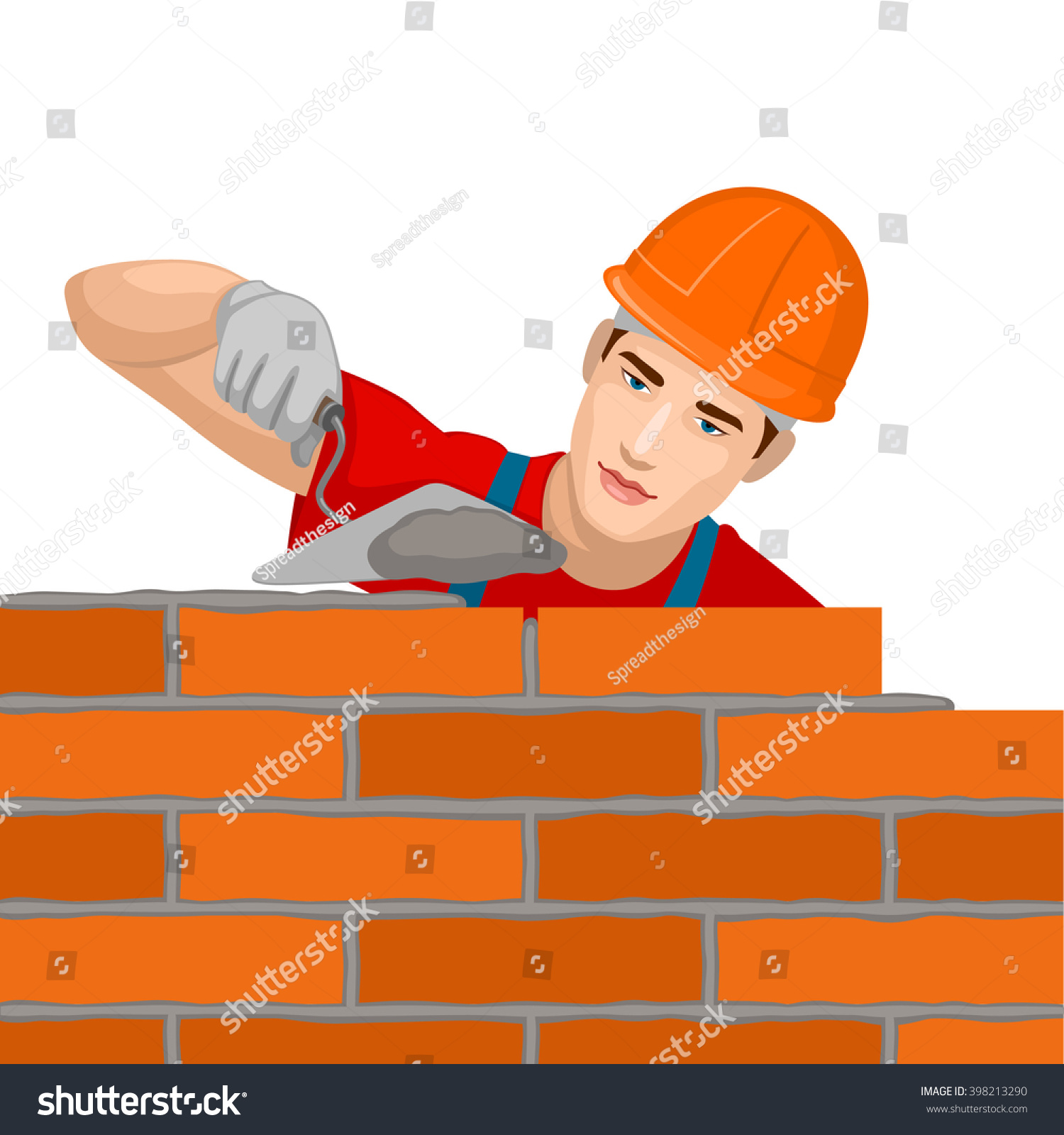 Builder Builds Brick Wall 스톡 벡터 로열티 프리 398213290 Shutterstock