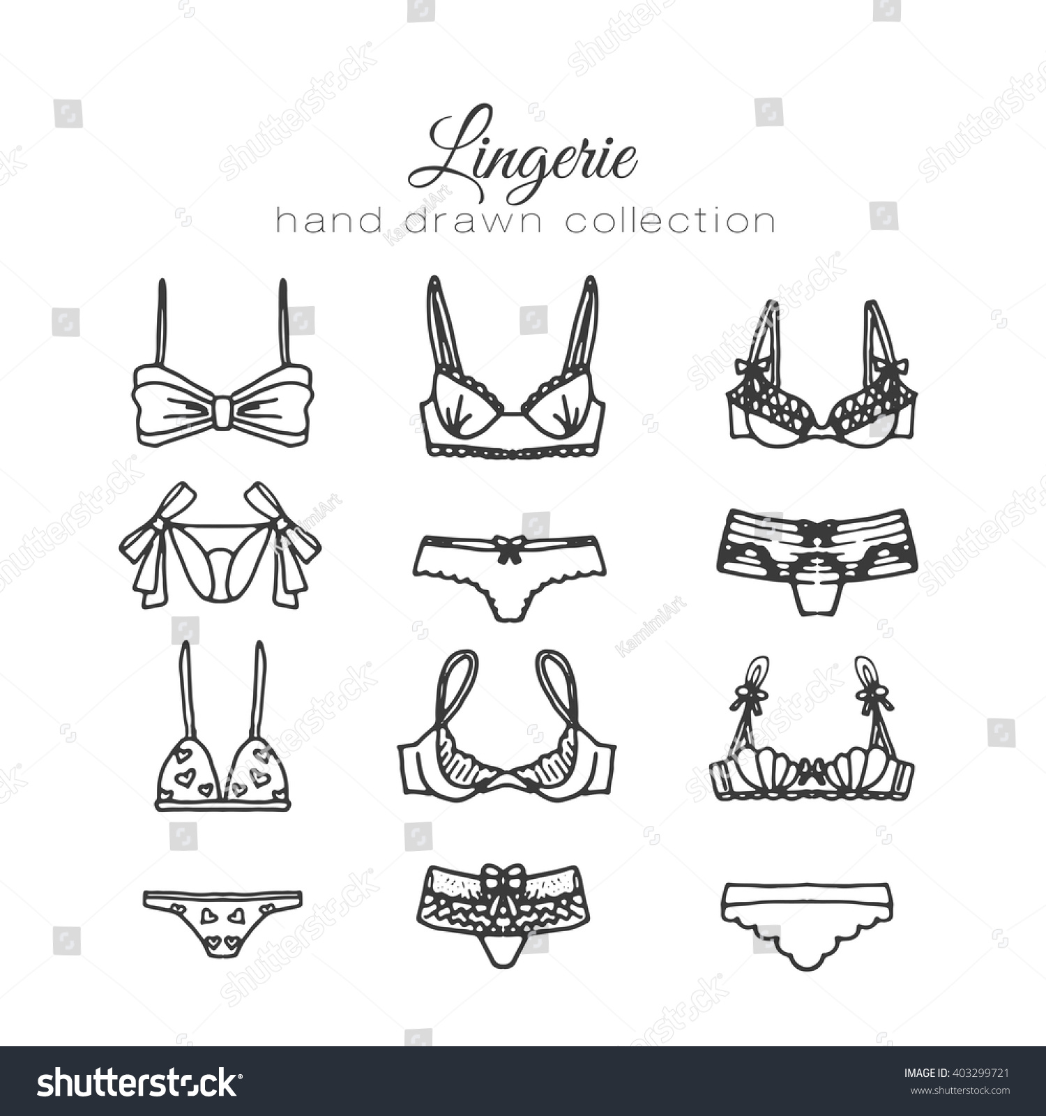 Vektor Stok Lingerie Set Vector Underwear Design Outline Tanpa Royalti Shutterstock