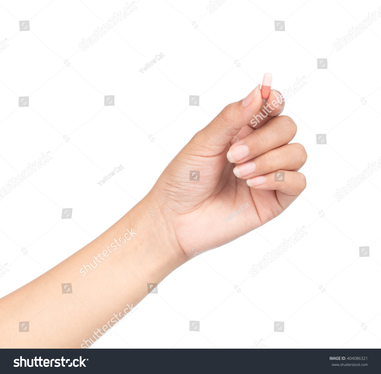 Hand Holding Pill Between Thumb Forefinger Stock Photo 404086321