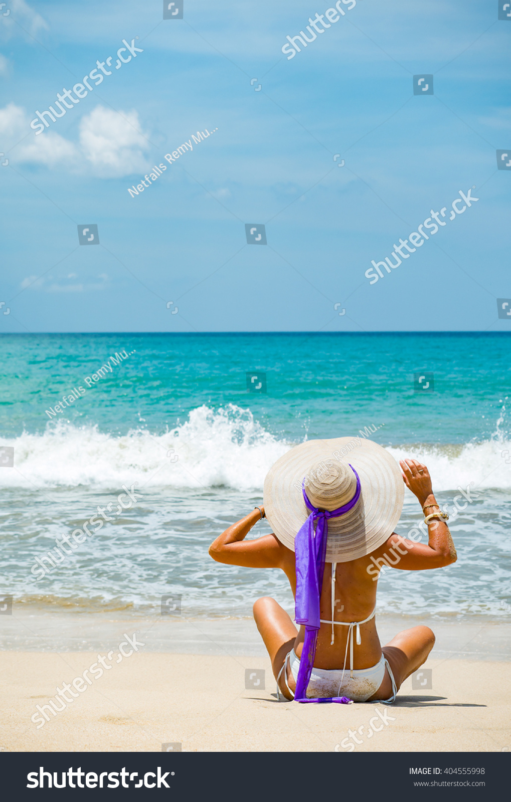 Woman Bikini Sunhat Tropical Beach Stock Photo Shutterstock