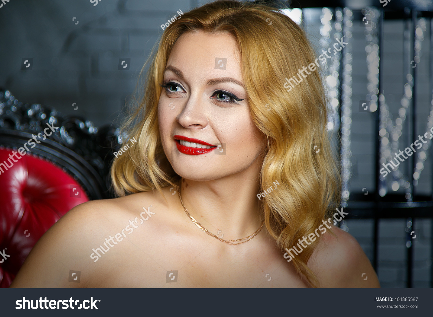 Portrait Sexual Blonde On Black Background Stock Photo