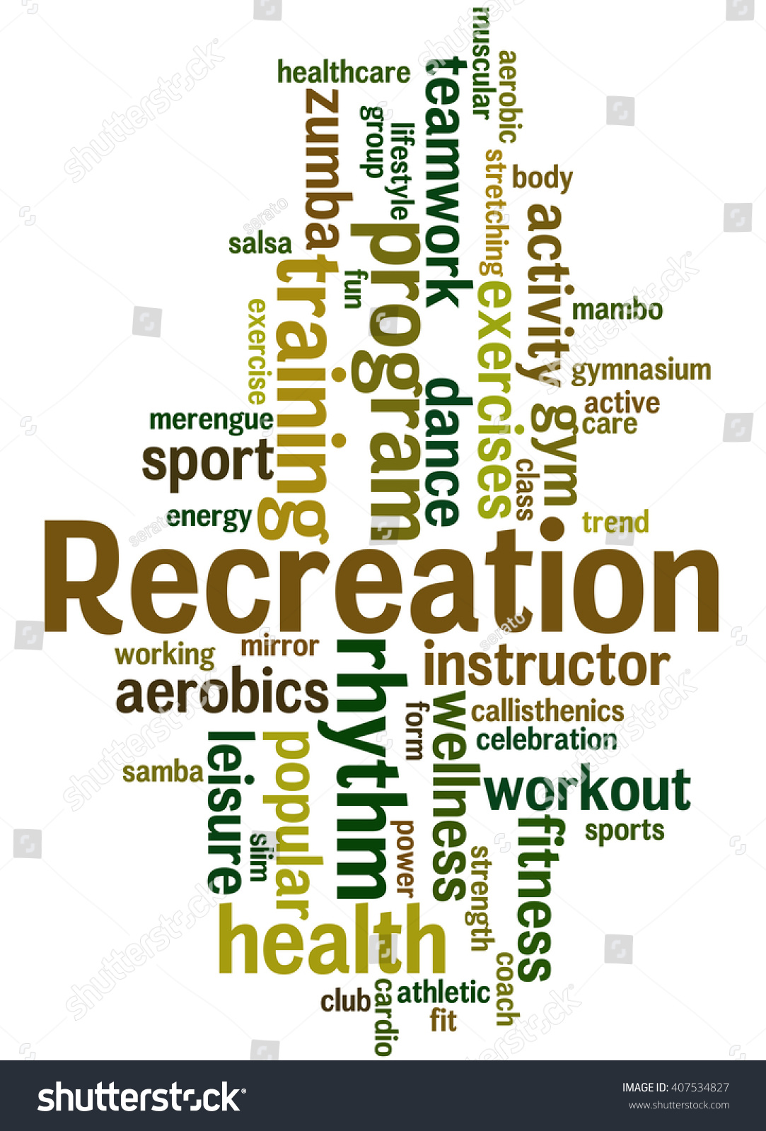 Recreation Word Cloud Concept On White Stock Illustration 407534827