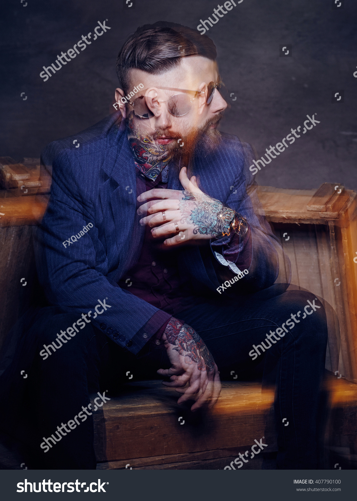 Bearded Man Tattooes On His Arms Stock Photo 407790100 Shutterstock