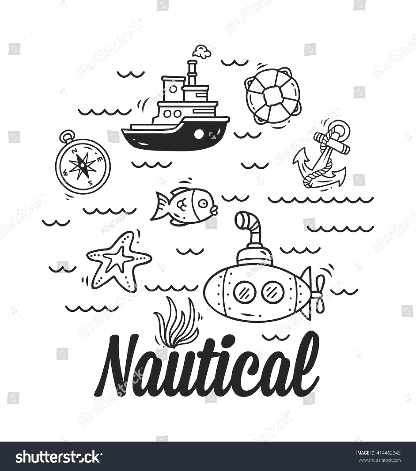 Cartoon Nautical Marine Icon Set Stock Vector Royalty Free 414462343