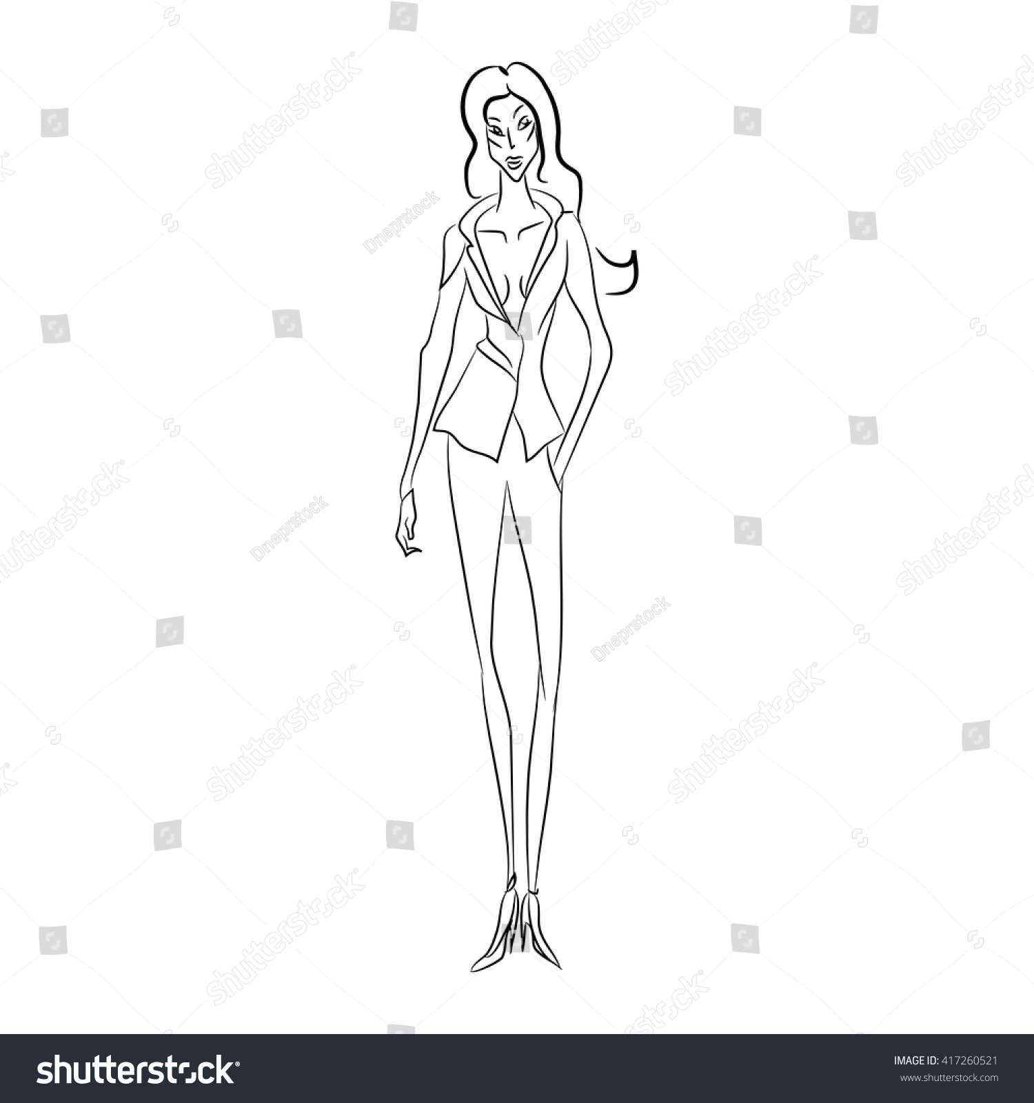 Vector Fashion Sketch Beautiful Model Walking Stock Vector Royalty