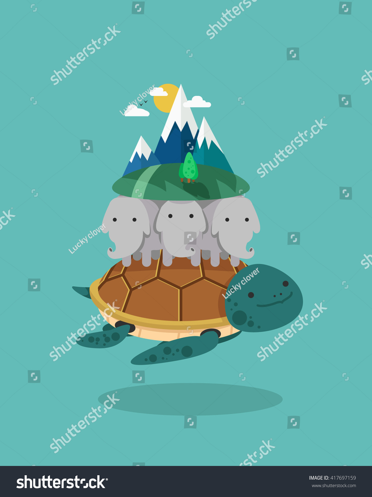 Turtle Elephants Holding Earth Vector Illustration Stock Vector