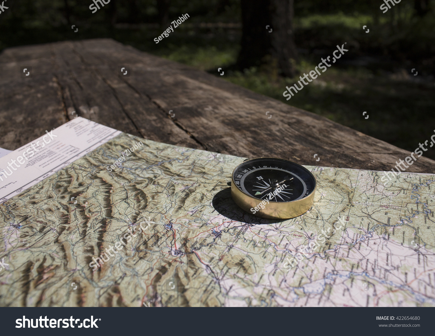 Compass On Mapmagnetic Compass Standing Upright Stock Photo 422654680