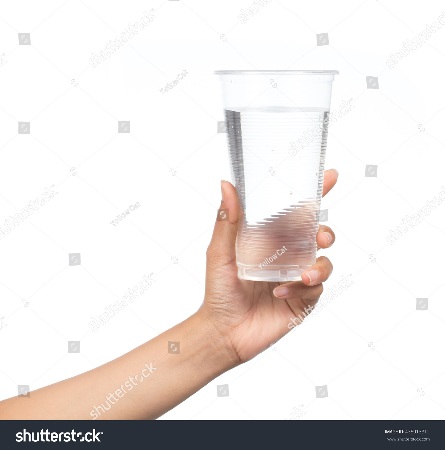 Hand Holding Plastic Glass Water Isolated Stock Photo