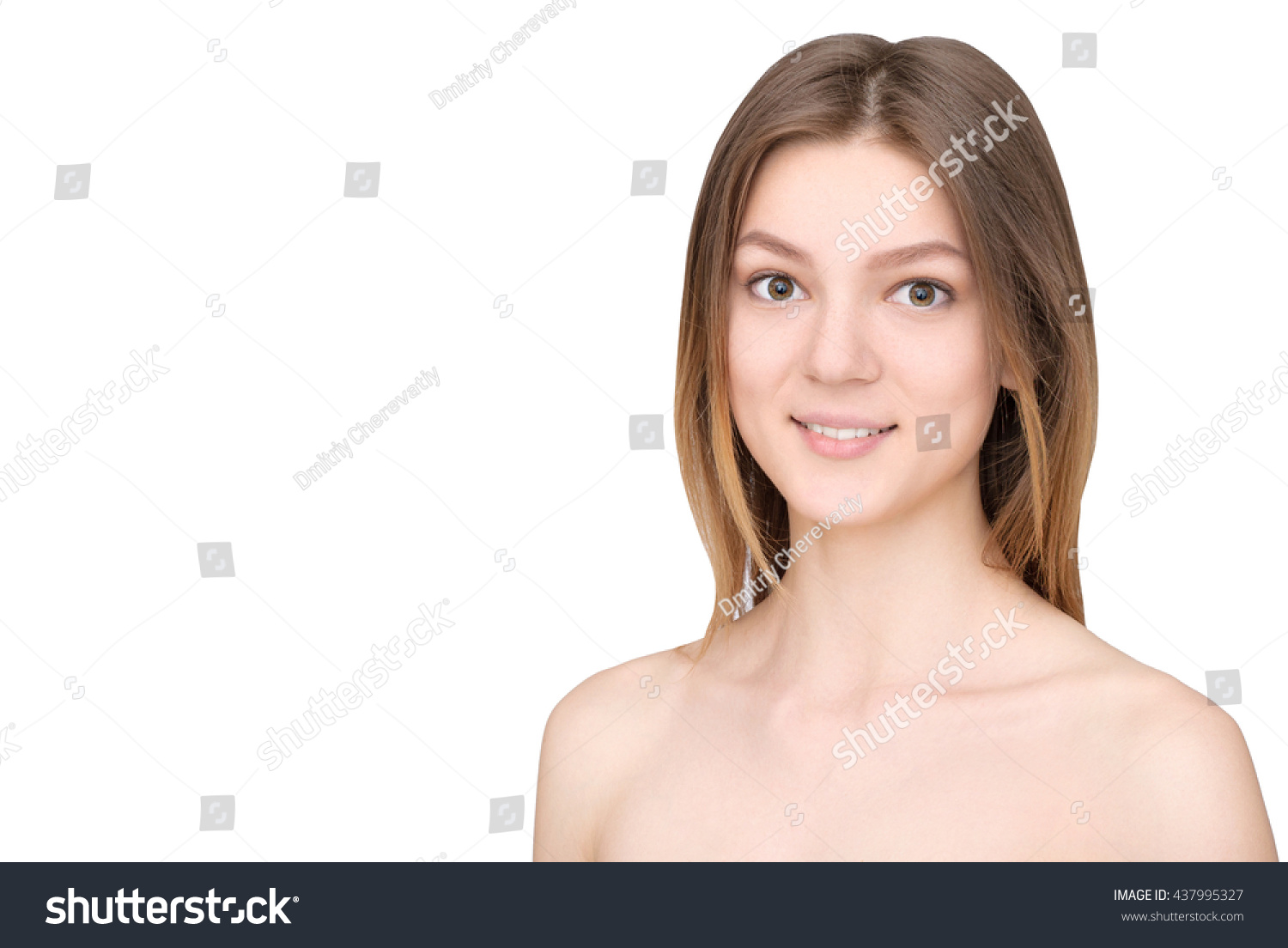 Closeup Portrait Blonde Naked Shoulders Isolated Stock Photo