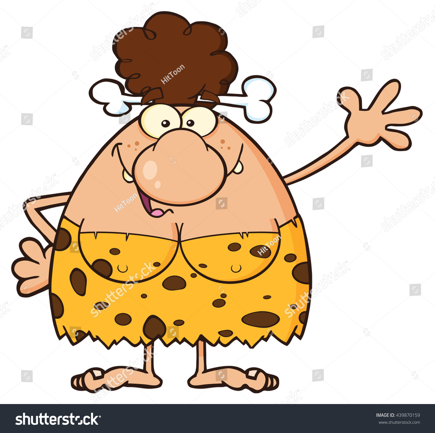 Happy Brunette Cave Woman Cartoon Mascot Stock Illustration 439870159