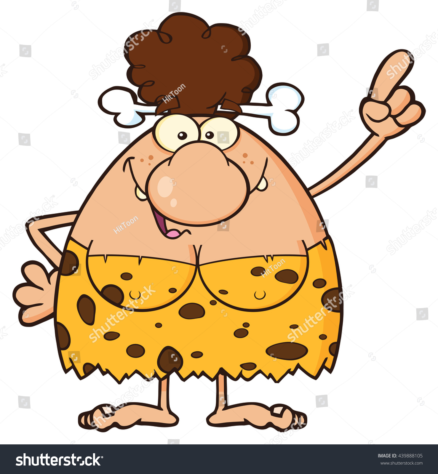 Smiling Brunette Cave Woman Cartoon Mascot Stock Illustration