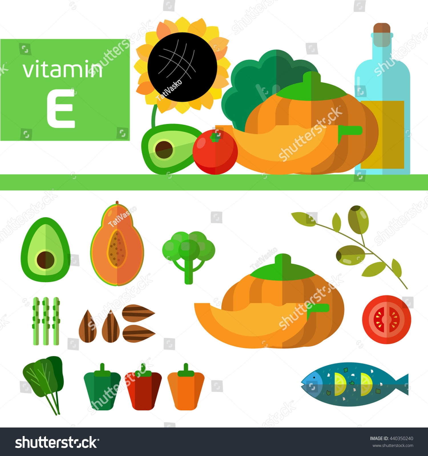 Vitamins Minerals Foods Illustration Vector Set Stock Vector Royalty