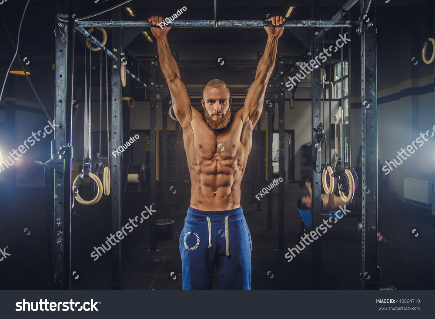 Shirtless Muscular Bearded Male Doing Exercises Stock Photo Shutterstock