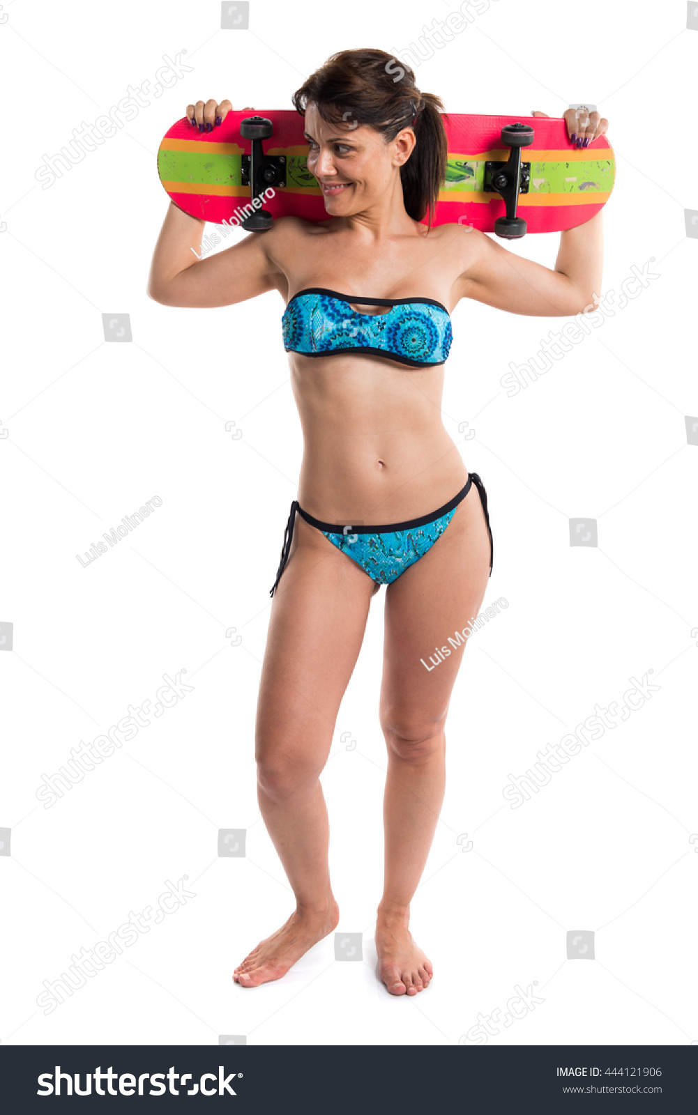 Woman Blue Bikini Skate Stock Photo 444121906 Shutterstock