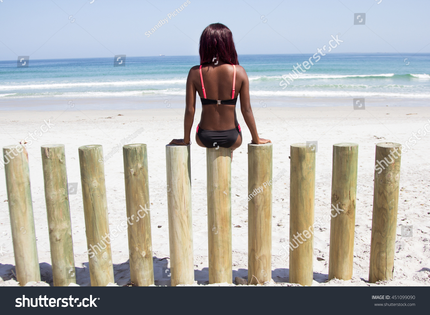 Backview Slim African Girl Bikini Sitting Stock Photo 451099090