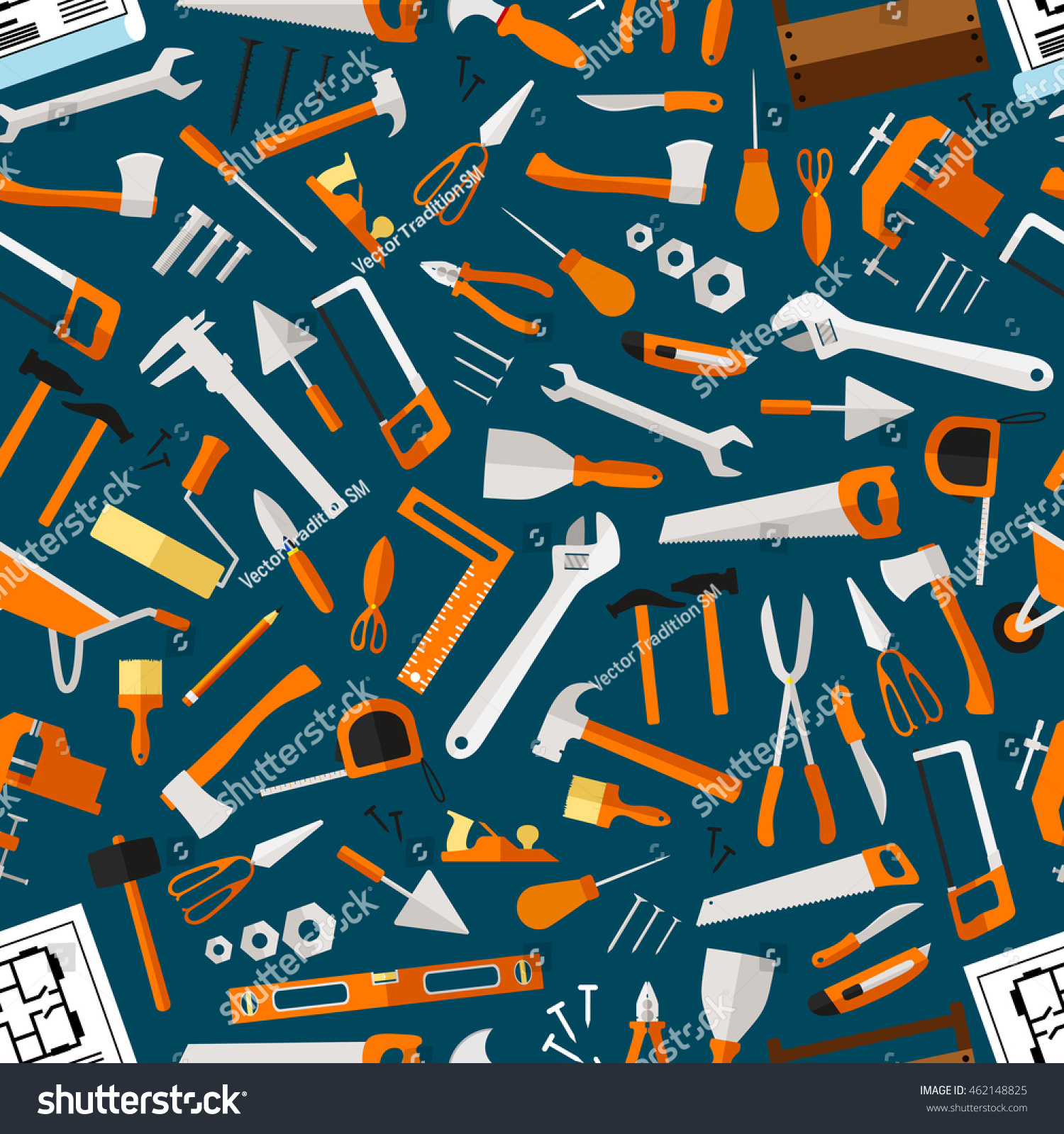 Construction Repair Tools Seamless Pattern Wallpaper Stock Vector