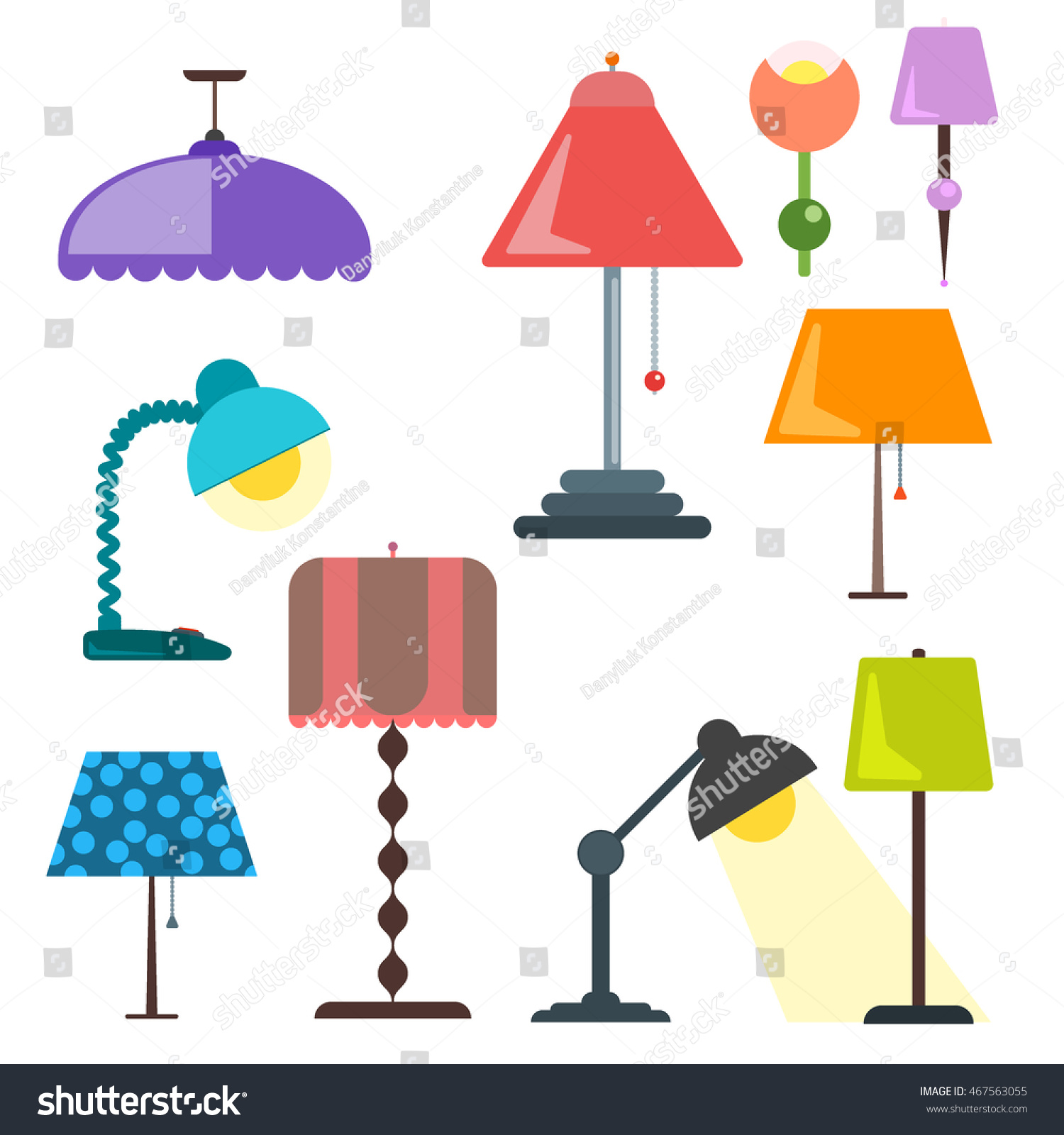 Set Lamps Furniture Floor Lamps Table Stock Vector Royalty Free