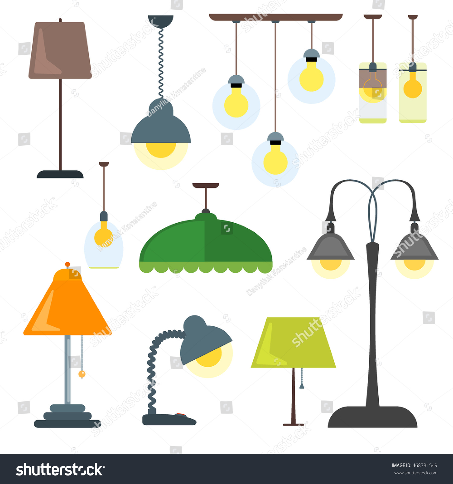 Set Lamps Furniture Floor Lamps Table Stock Vector Royalty Free