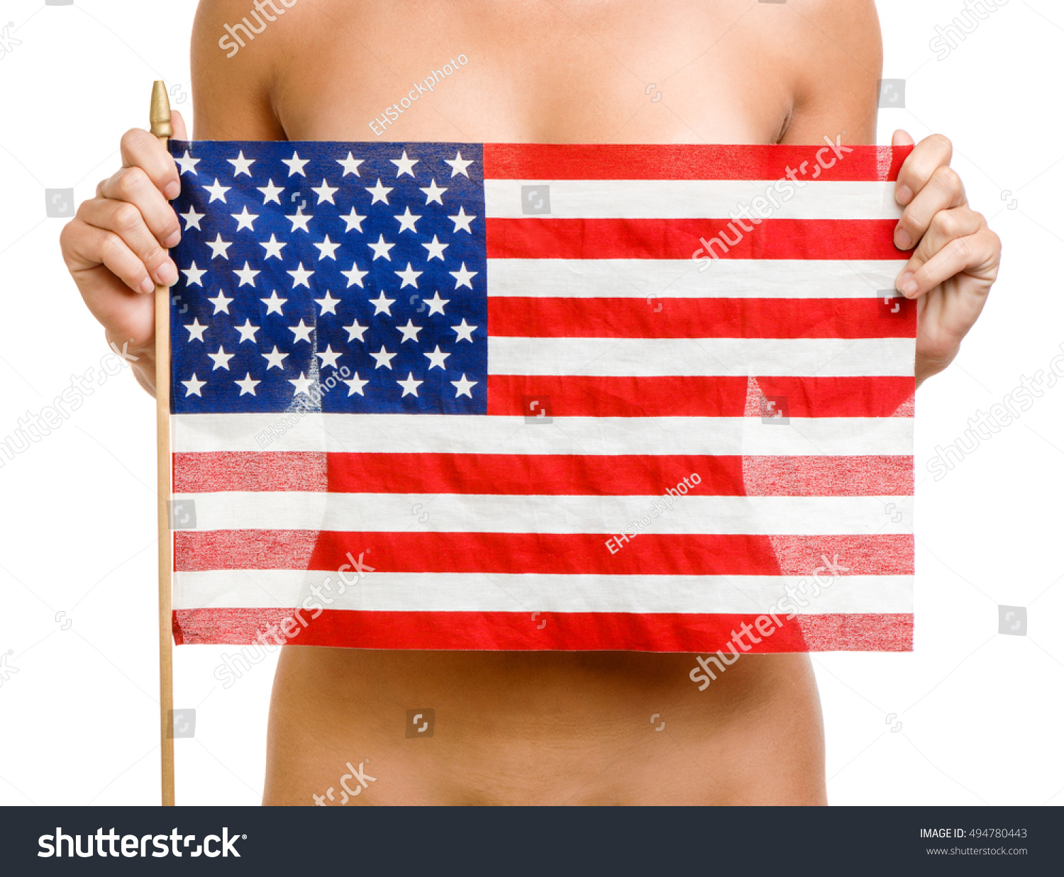 Naked Woman Holding American Flag