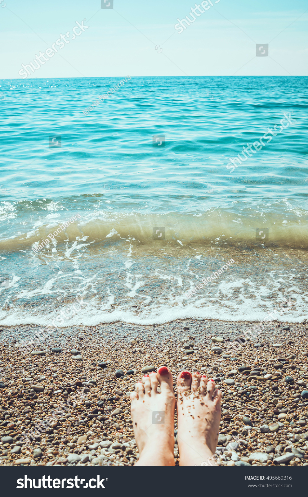 Sea Foam Waves Naked Woman Feet Stock Photo 495669316 Shutterstock