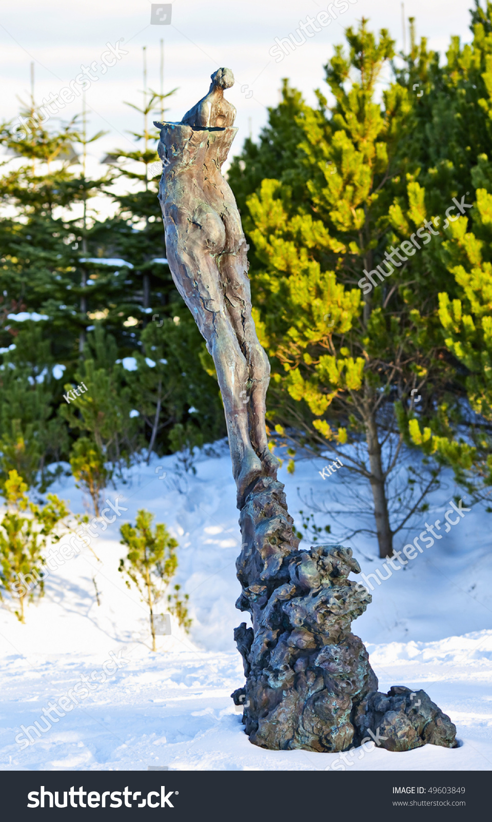 Sculptural Composition Naked Woman Against Trees Stock Photo 49603849