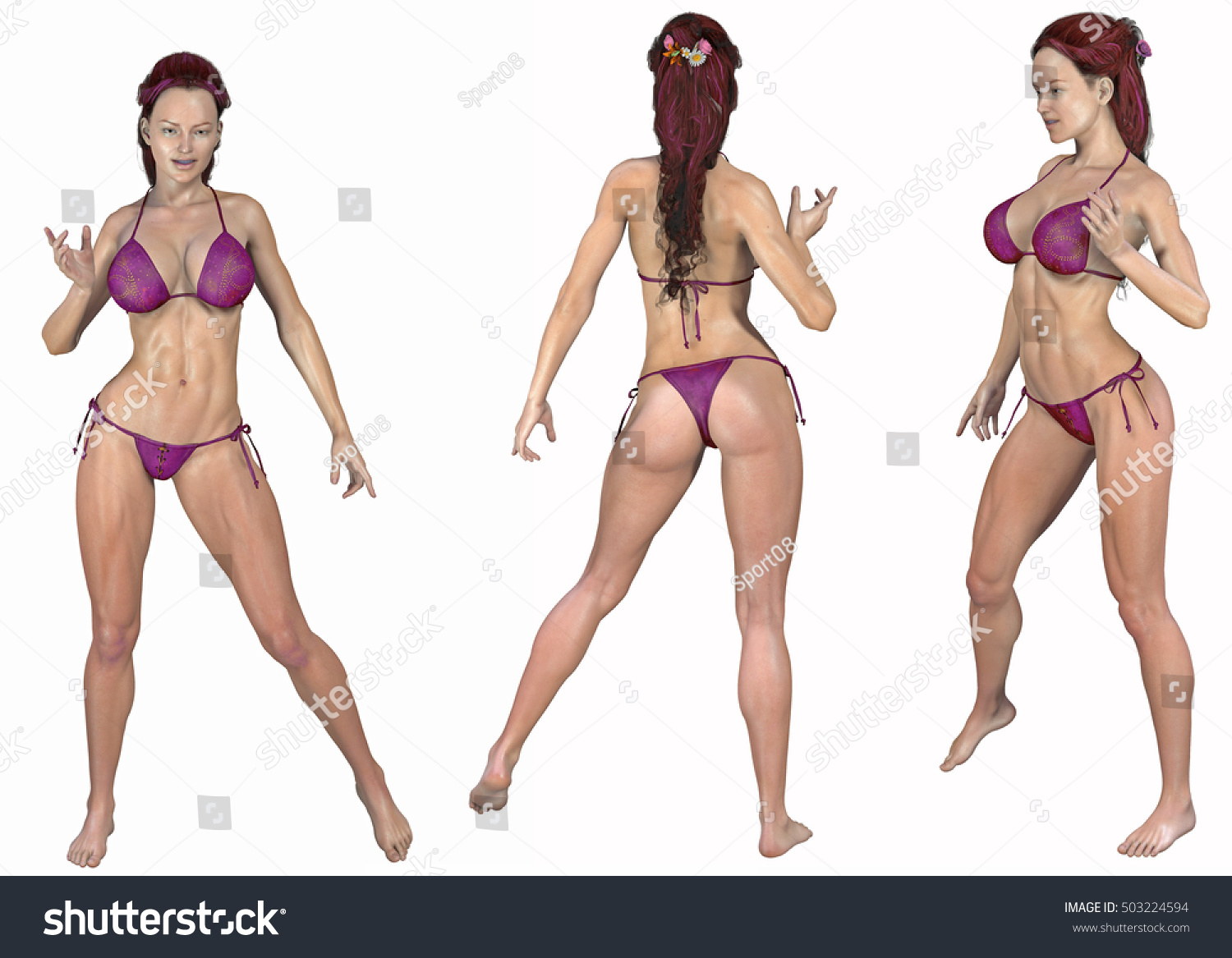 D Rendering Sexy Fitness Woman Bikini Stock Illustration