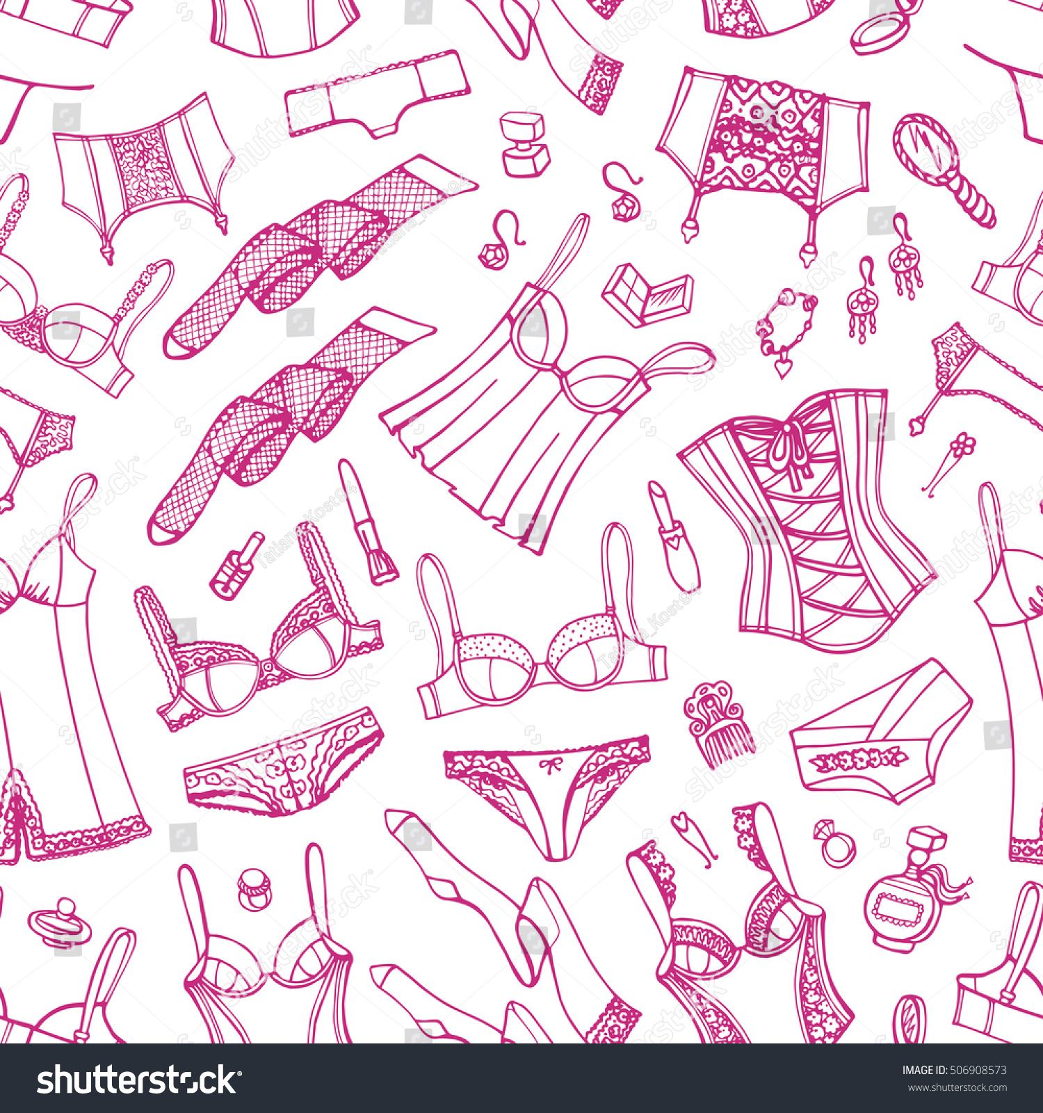 Lingerie Woman Underwear Seamless Patternvector Hand Stock Vector