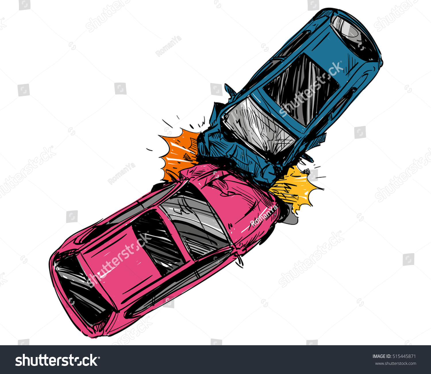 Vektor Stok Hand Drawn Car Crash Illustration Auto Tanpa Royalti