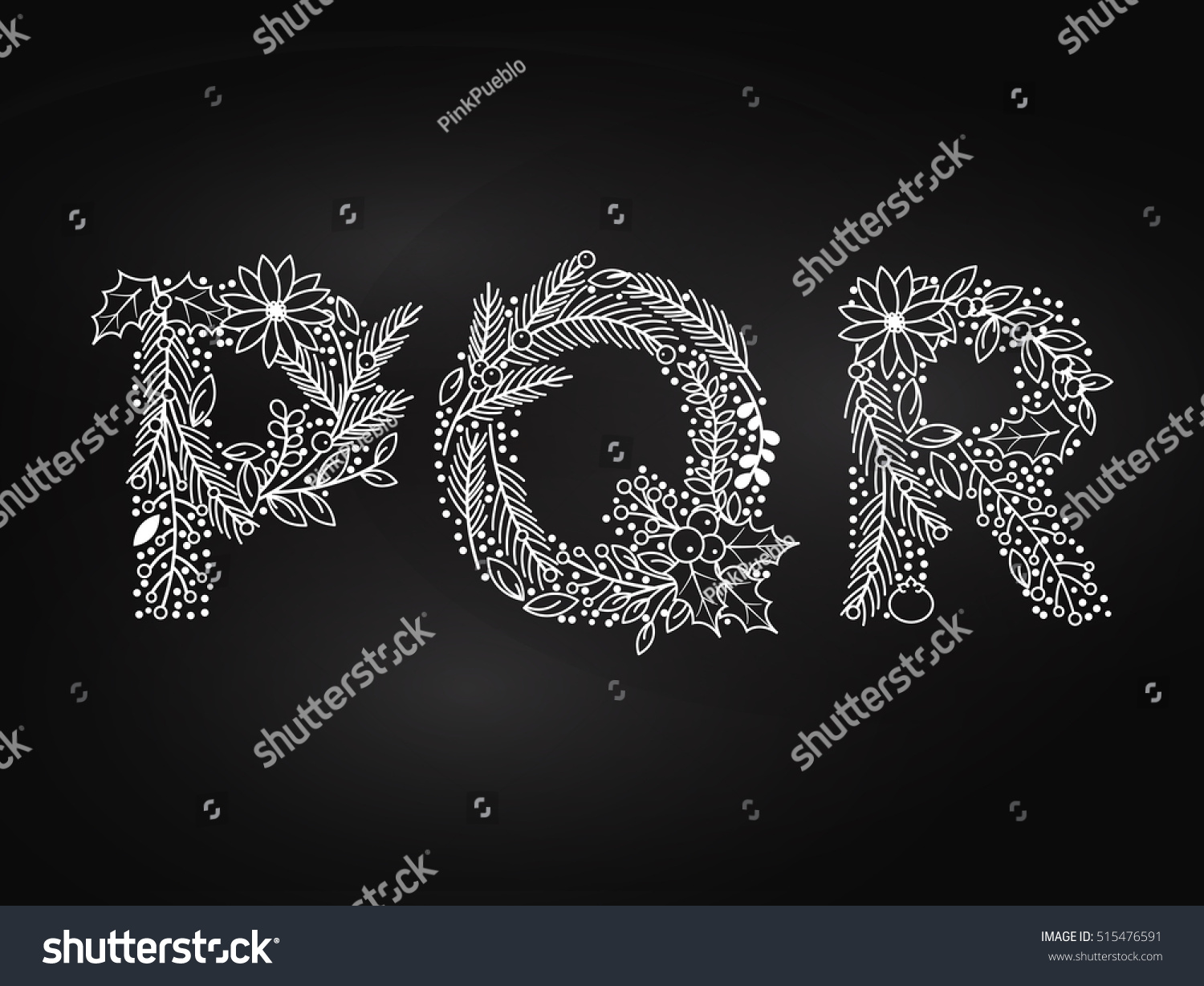 Christmas Winter Themed Floral Alphabet Chalkboard Stock Vector