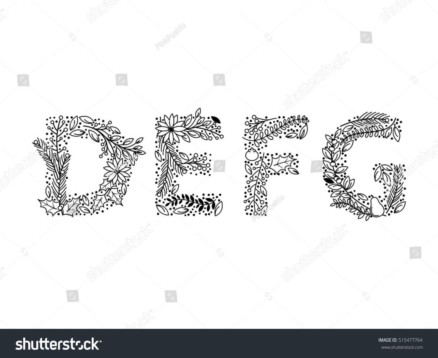 Christmas Winter Themed Floral Alphabet Line Stock Vector Royalty Free