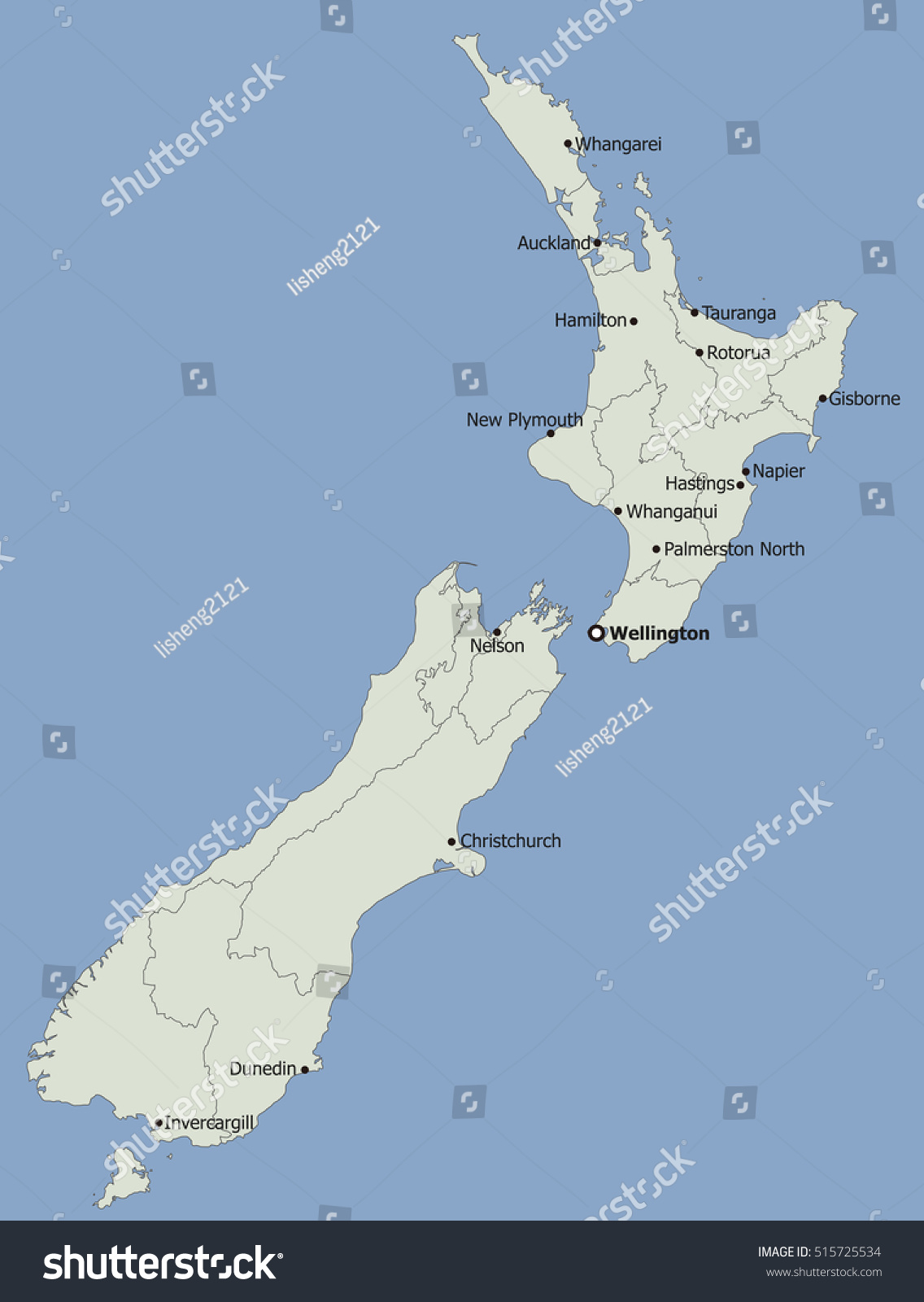 Highly Detailed Political New Zealand Map Stock Vector Royalty Free