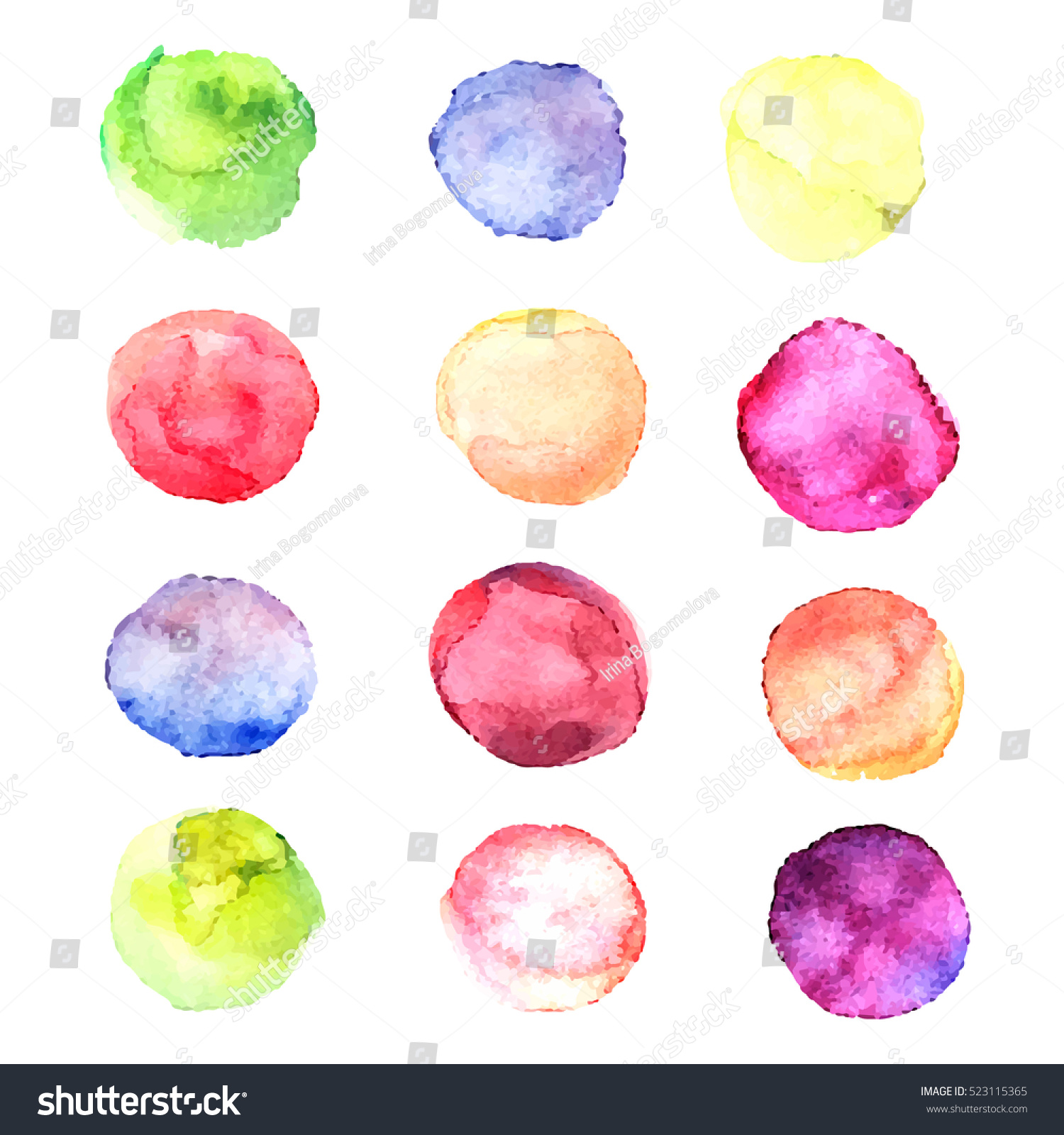 Set Vector Isolated Watercolor Paint Circles Stock Vector Royalty Free