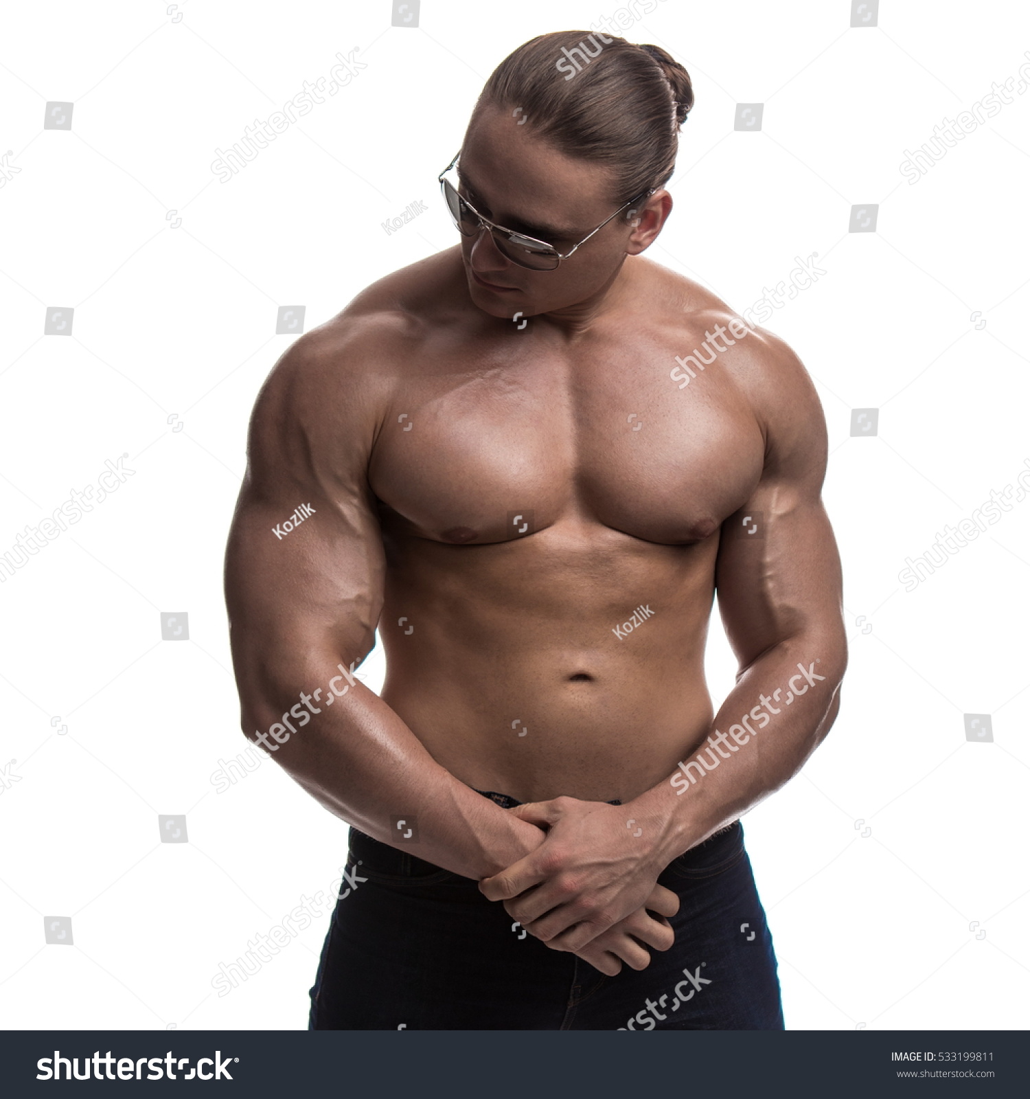 Naked Torso Male Bodybuilder Athlete Studio Stock Photo 533199811