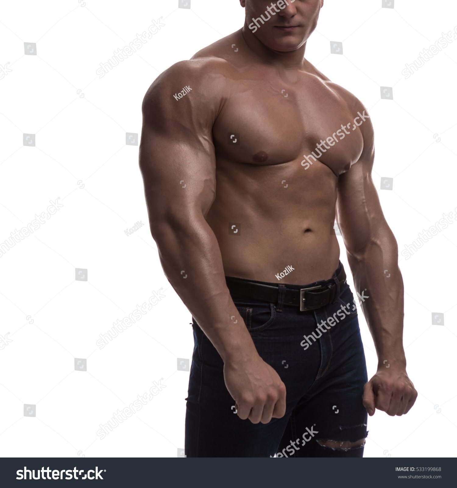 Naked Torso Male Bodybuilder Athlete Studio Stock Photo