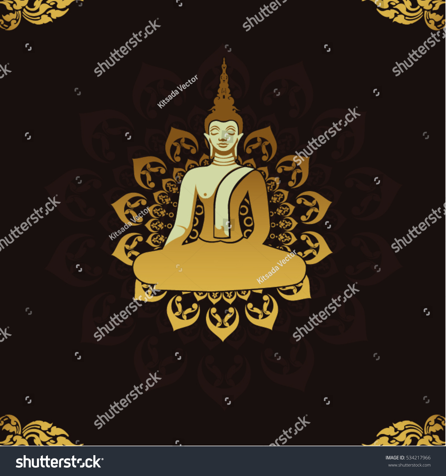 Golden Thai Buddha Vector Illustration Stock Vector Royalty Free