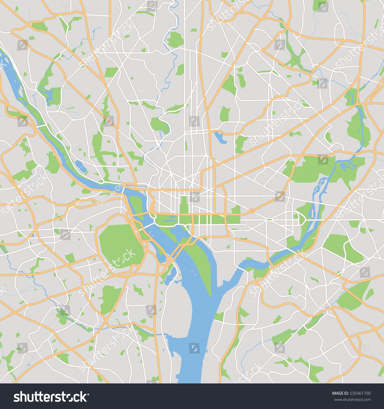 Vector Map Washington Dc City Plan Stock Vector Royalty Free