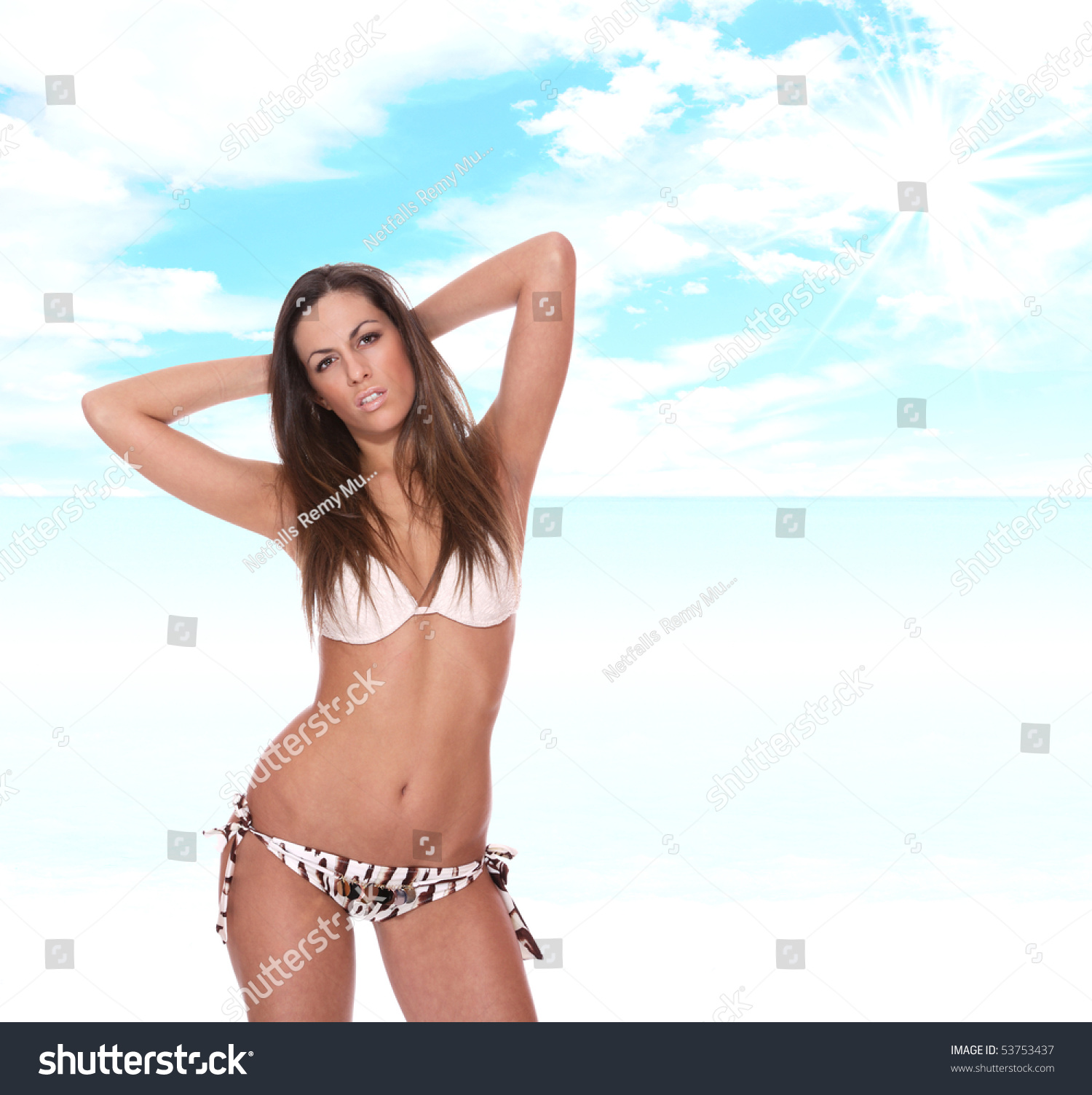 Sexy Bikini Model Over Sea Background Stock Photo Shutterstock