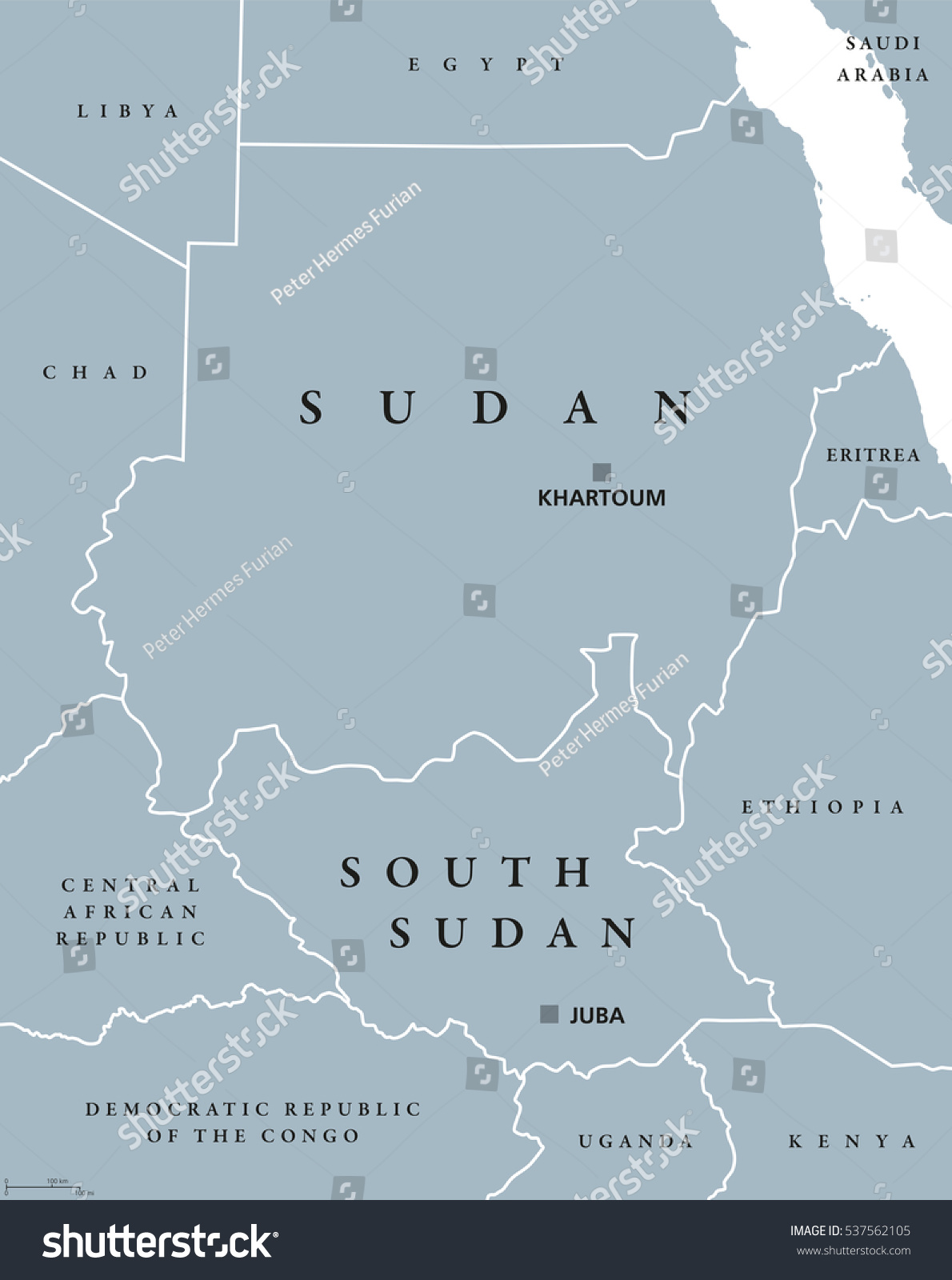 Sudan South Sudan Political Map Capitals Stock Vector Royalty Free