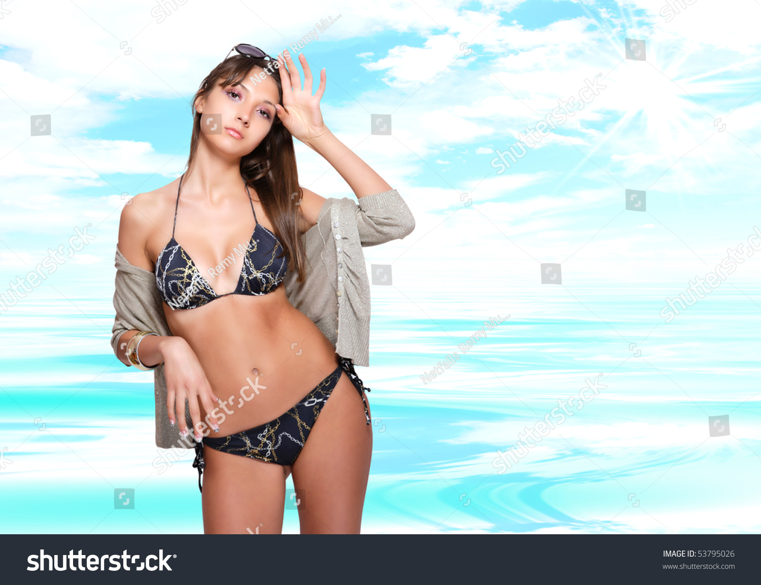 Sexy Bikini Model Over Sea Background Stock Photo Shutterstock