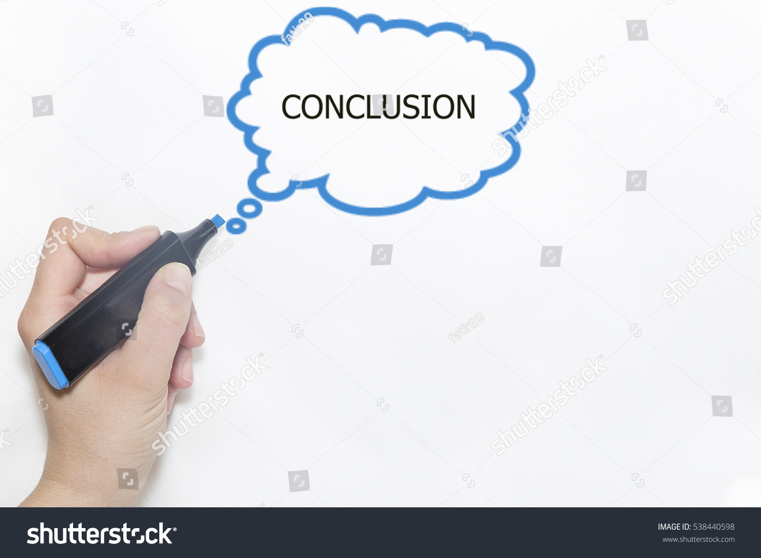 Hand Writing Conclusion Talking Balloon Blue Stock Photo 538440598