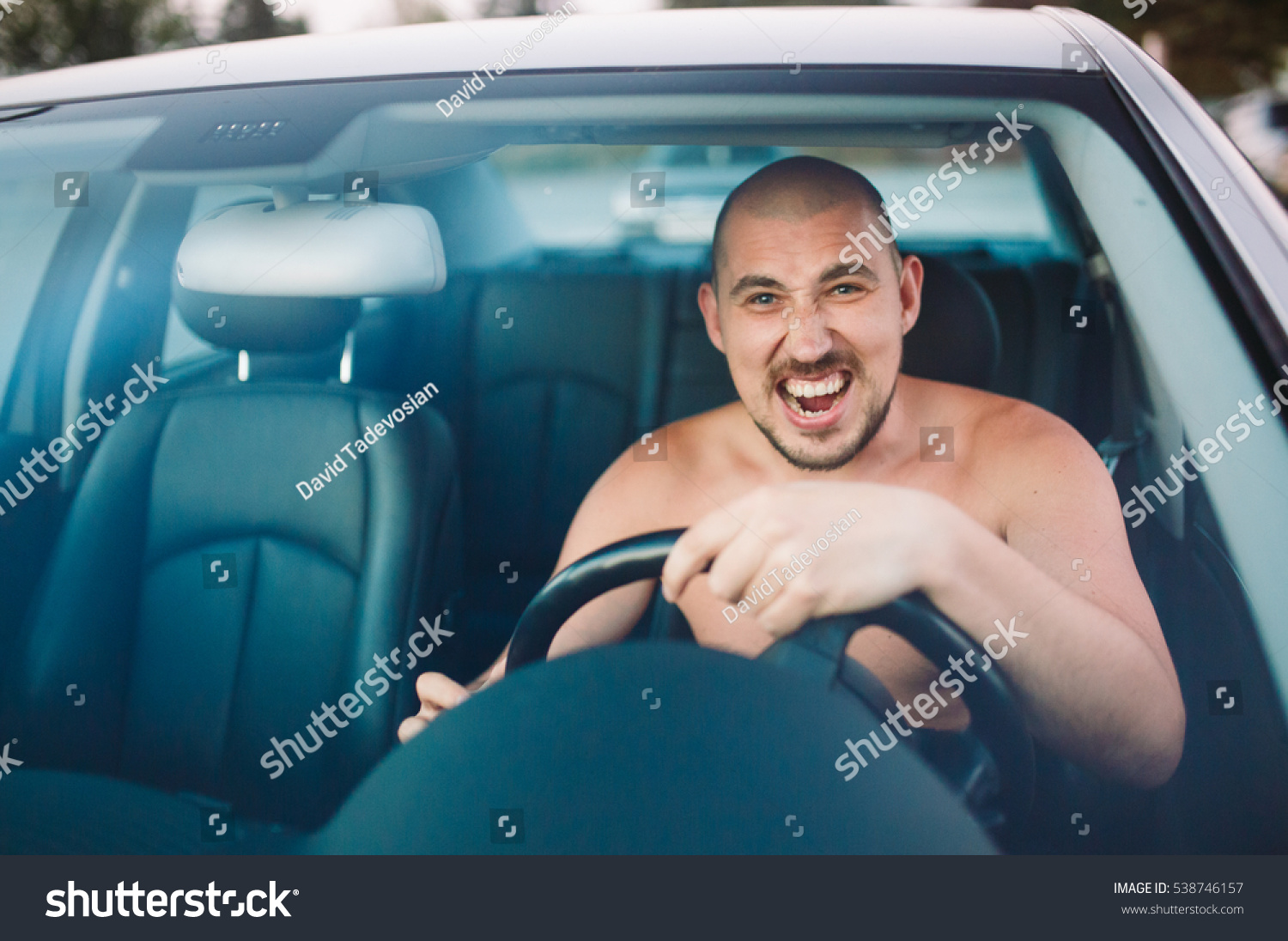 Naked Man Car Traffic Jam Shutterstock