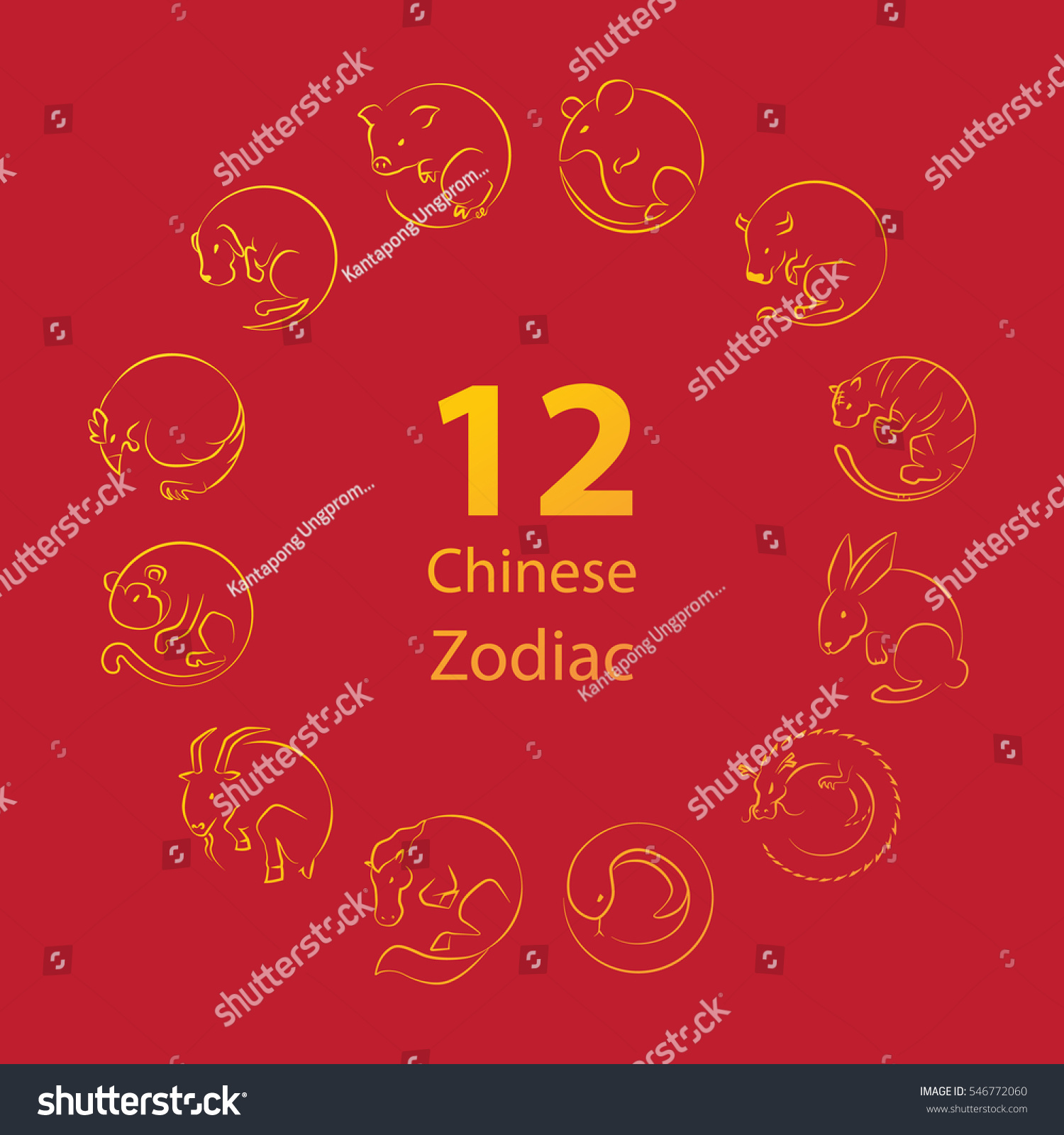 Chinese Zodiac Red Background Stock Vector Royalty Free