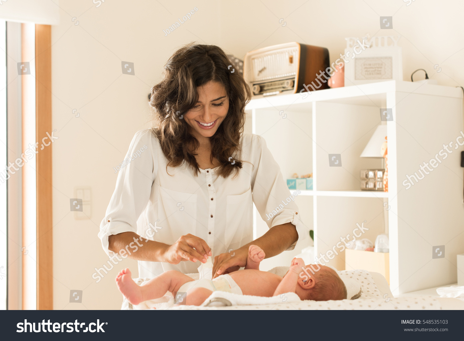 Mother Changing Diaper On Newborn Baby Stock Photo Shutterstock