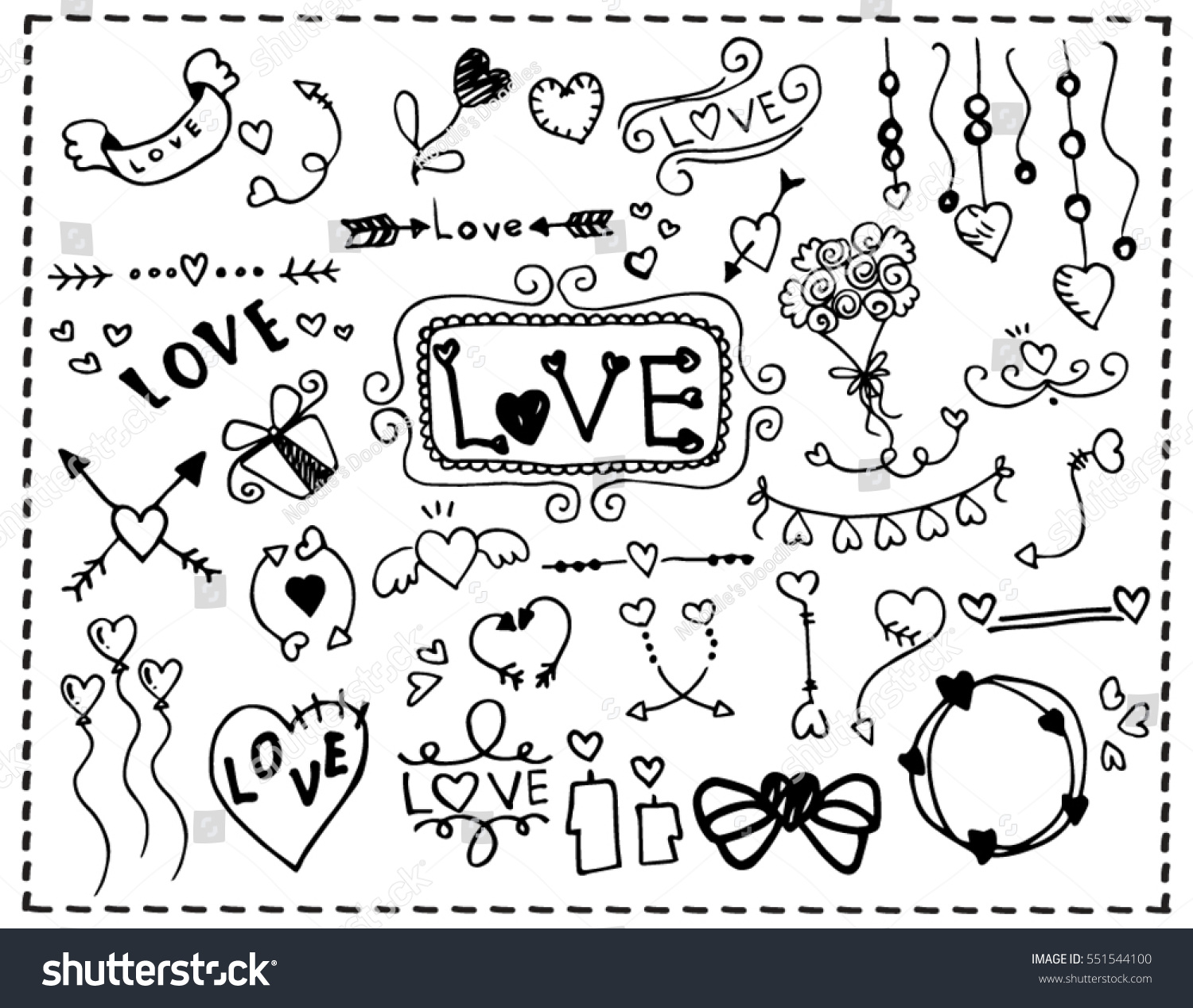 Sketchy Love Hearts Doodles Vector Illustration Stock Vector Royalty