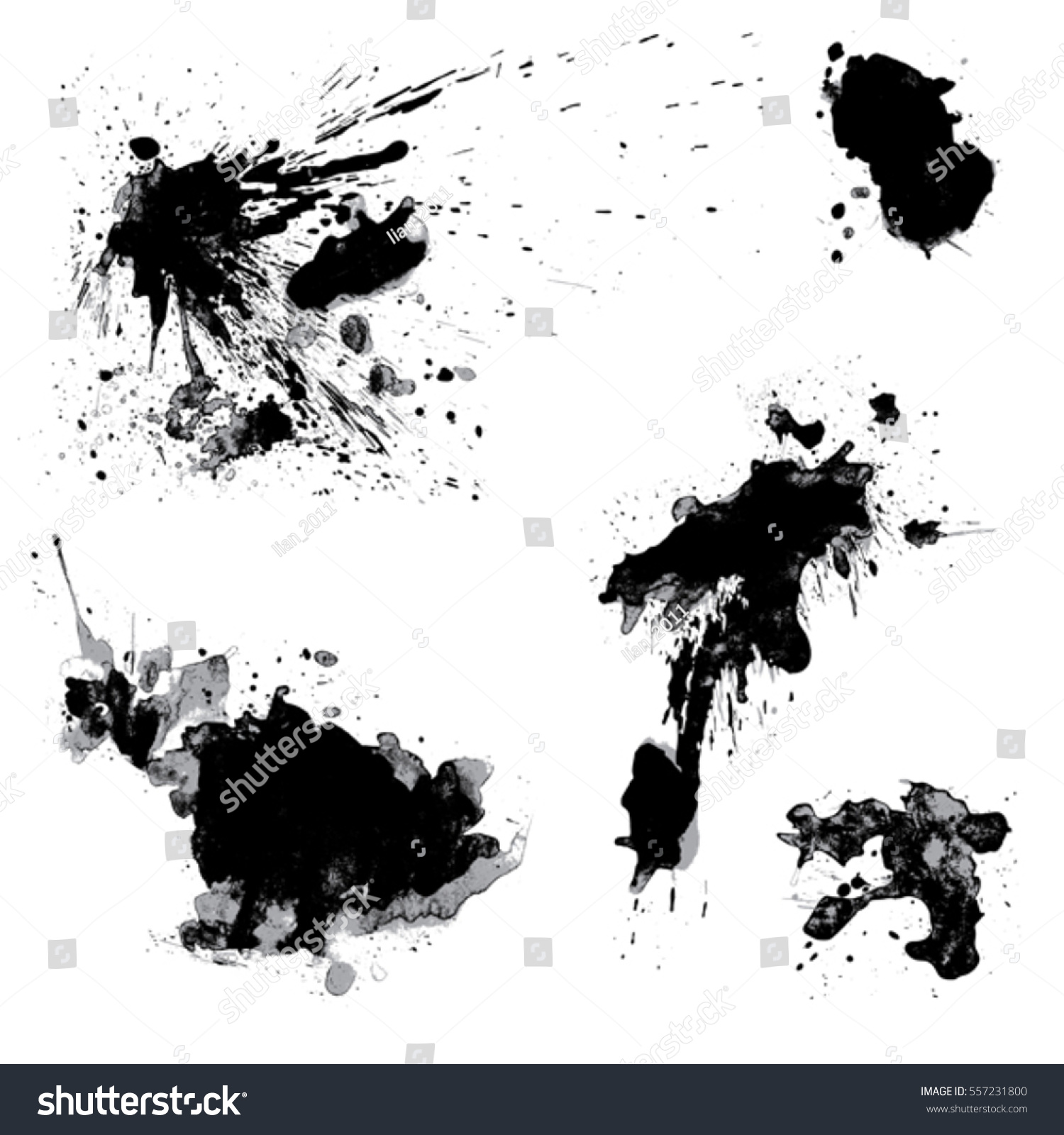 Set Black Blots Ink Splashes Isolated Stock Vector Royalty Free