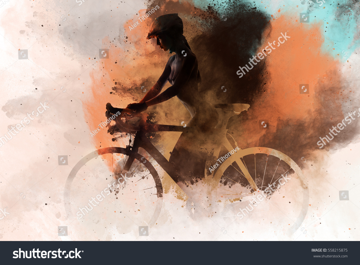 Naked Woman Bicycle Combined Abstract Watercolor Stock Photo 558215875